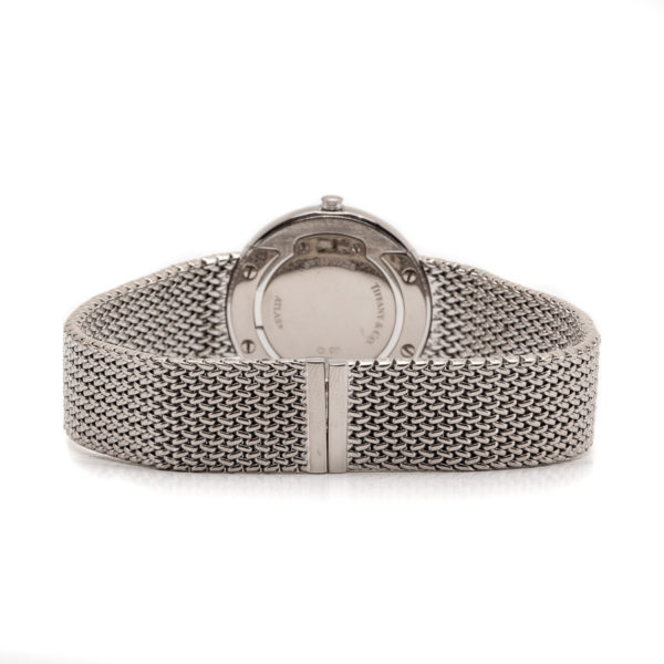 Tiffany Ladies Atlas 18kt White Gold w/White Dial & Diamond Bezel Bracelet